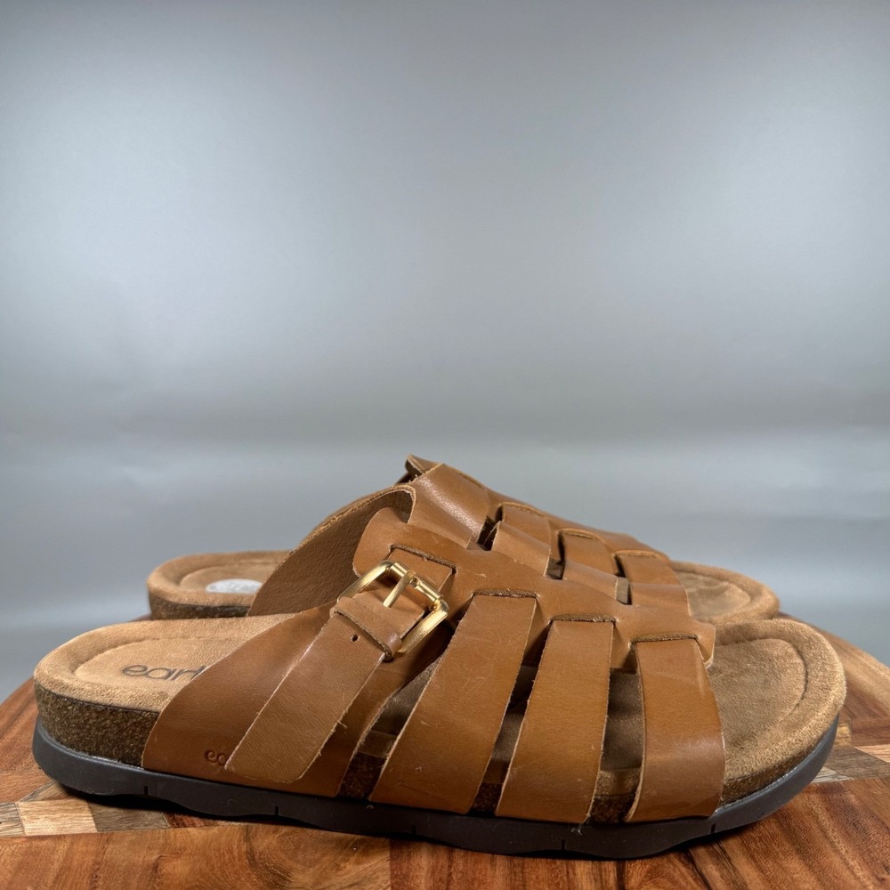 Earth Theresa Tan Brown Leather Fisherman Slide Sandals Womens Size 9‎